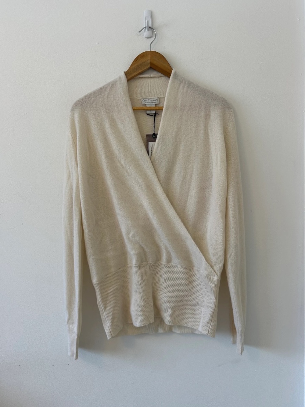 Oats Cashmere Angelina Wrap Sweater in Taupe | Size Large